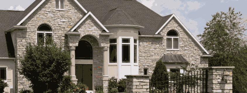 Stone veneer siding combining natural beauty with strength.