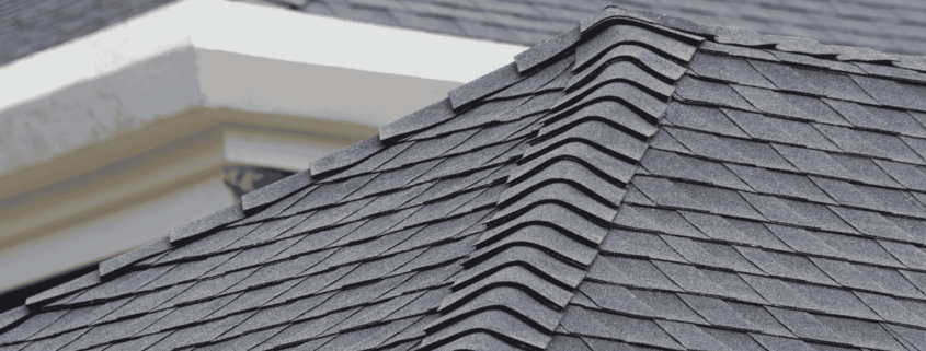An illustration showing different types of architectural roof shingles.
