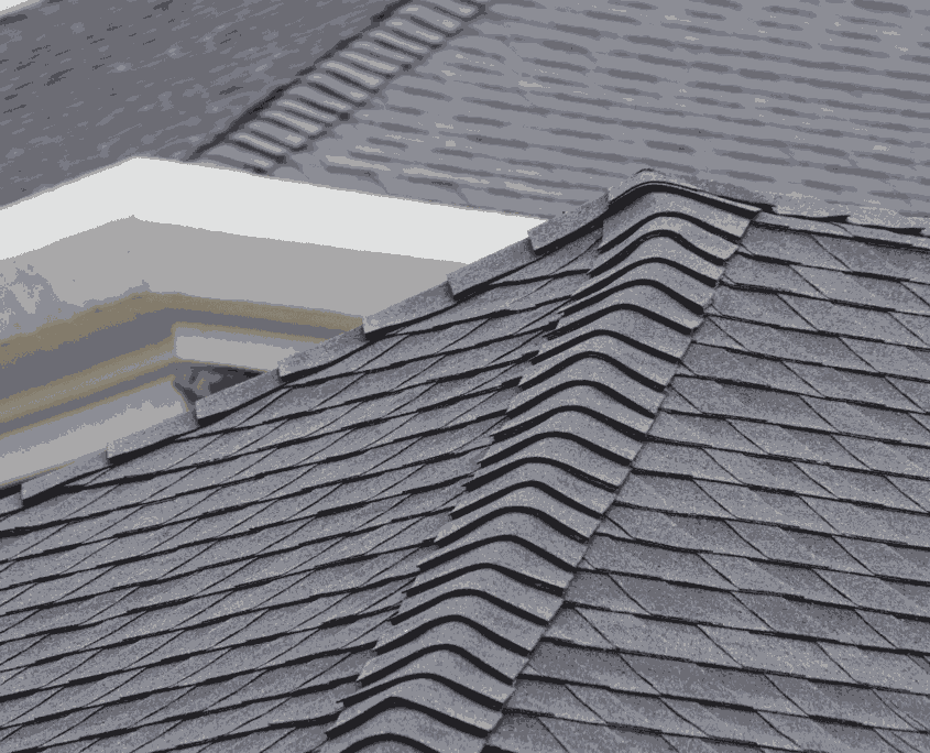 An illustration showing different types of architectural roof shingles.